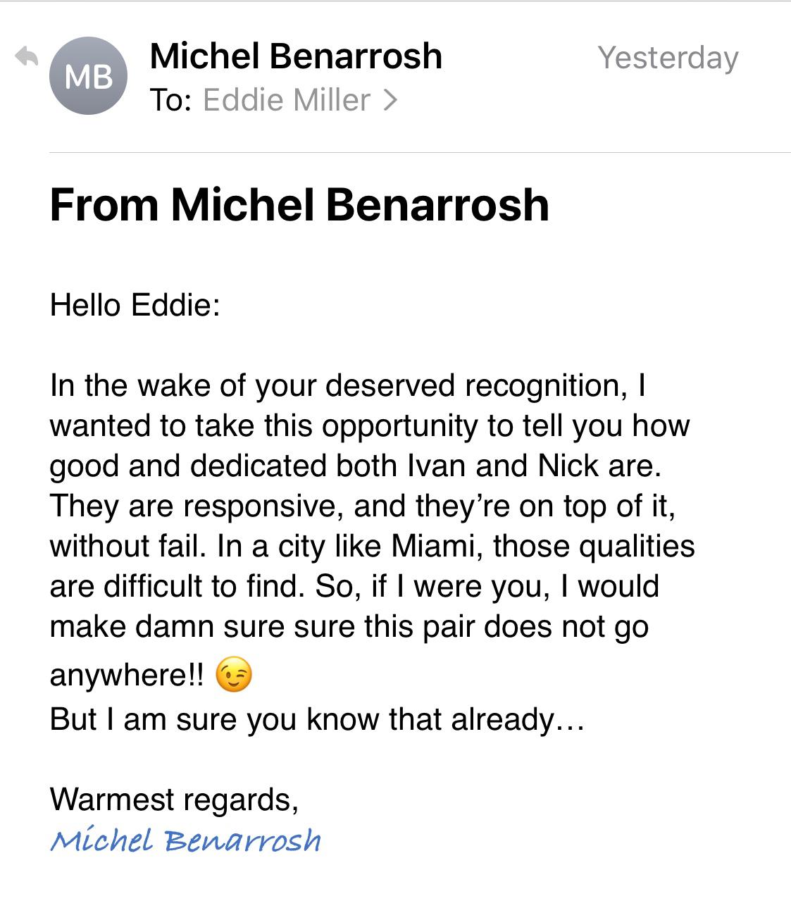 client testimonial for Miami Property Management Services